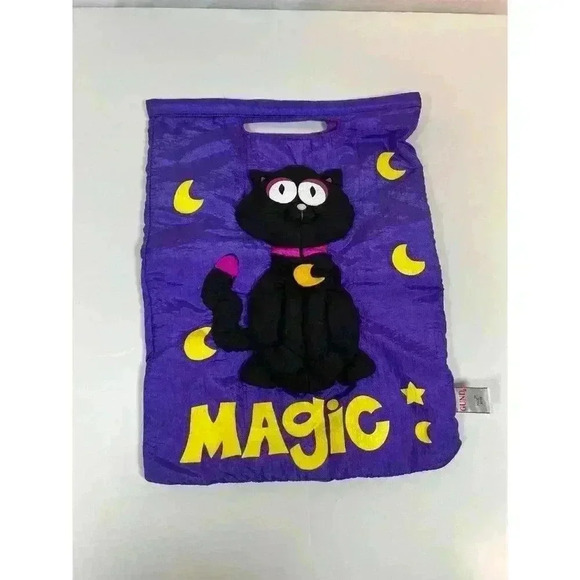 GUND PURPLE HALLOWEEN TRICK OR TREAT FABRIC BAG SACK BLACK CAT MAGIC - Picture 1 of 6